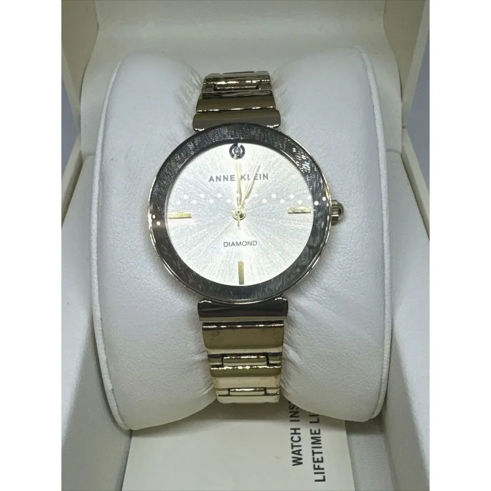 Anne Klein Diamond AK2434 Womens Gold Metal Strap Analog Dial Quartz Watch YAY48